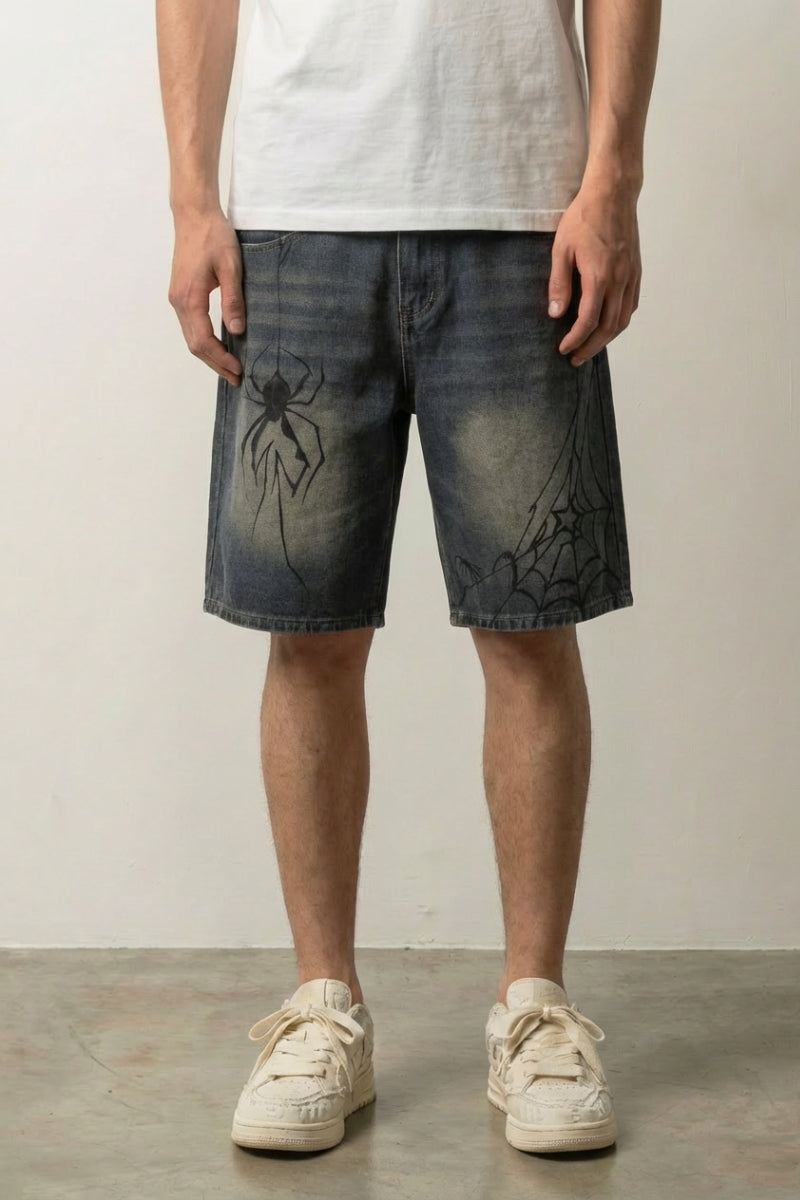 Pantalones cortos vaqueros Spider Web pantalón corto vaquero streetwear japonés Ropa Japonesa