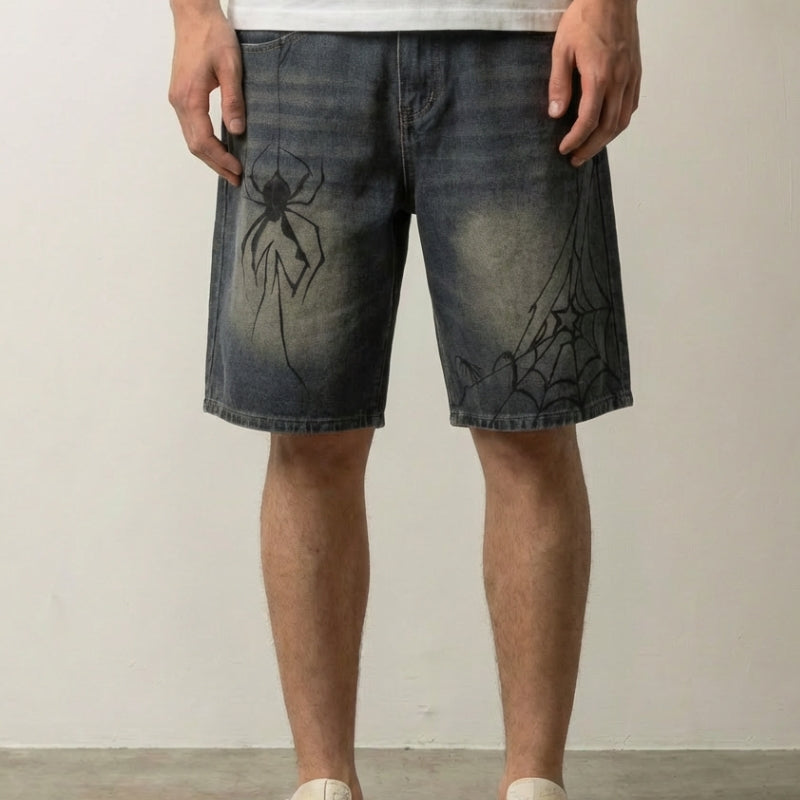 Pantalones cortos vaqueros Spider Web pantalón corto vaquero streetwear japonés Ropa Japonesa