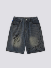 Pantalones cortos vaqueros Spider Web pantalón corto vaquero streetwear japonés Ropa Japonesa