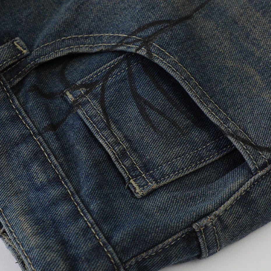 Pantalones cortos vaqueros Spider Web pantalón corto vaquero streetwear japonés Ropa Japonesa