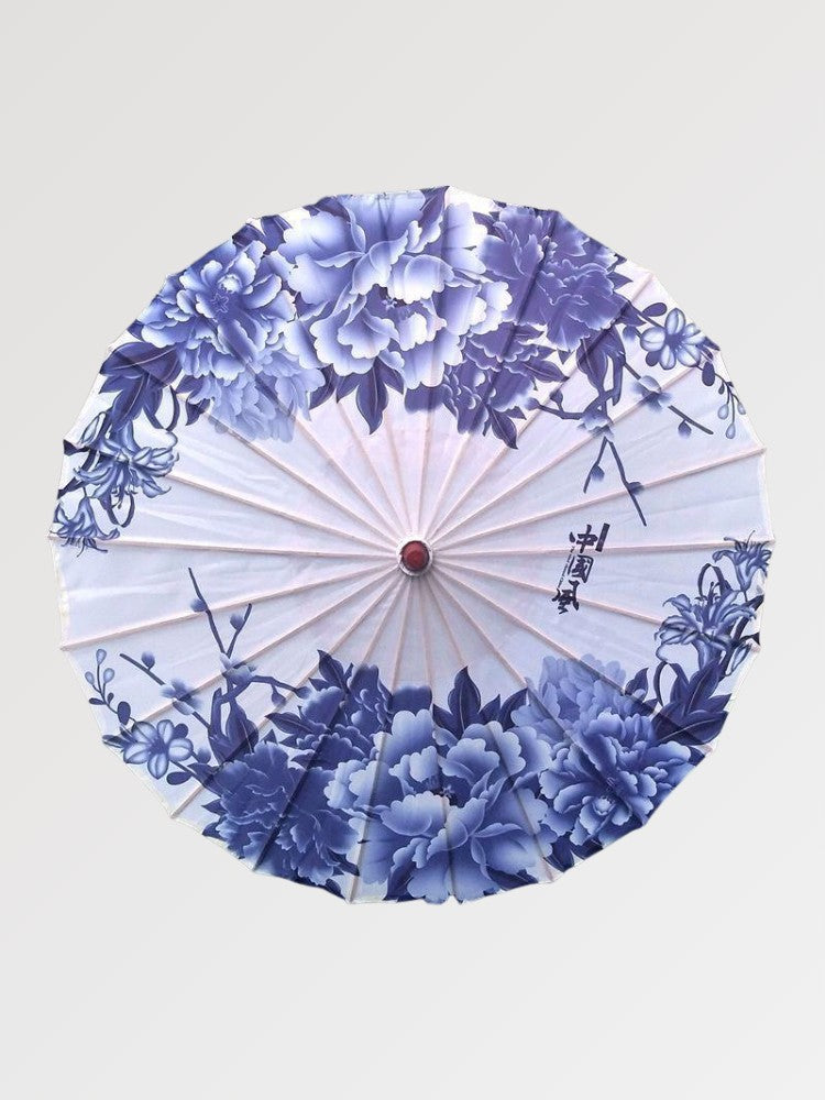 Paraguas japonés wagasa Bakora con arabesco floral azul cobalto al estilo sometsuke Ropa Japonesa