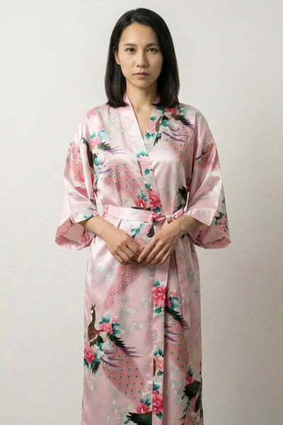Pijama Japonés Kimono Largo Rosa