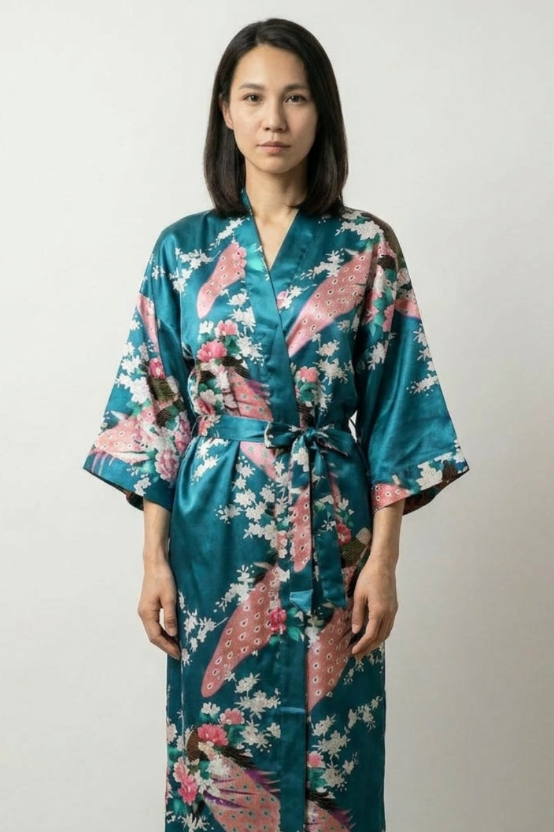 Pijama japonés largo estilo babydoll color verde azulado para mujer - Ropa Japonesa