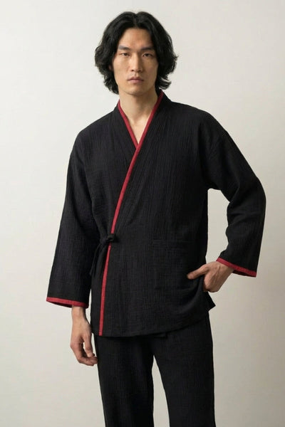 Pijama Jinbei Hombre 'Kurenai' Negro y Rojo