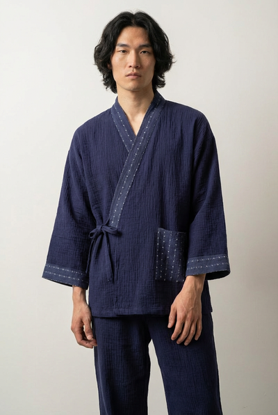 Pijama Kimono Japonés 'Konjiki' Azul Marino