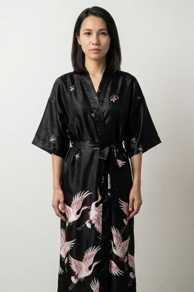 Pijama Largo Japonés Kimono Negro