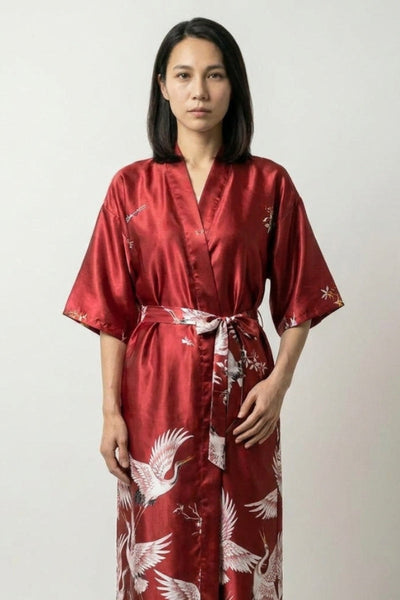 Pijama Largo Japonés Kimono Burdeos