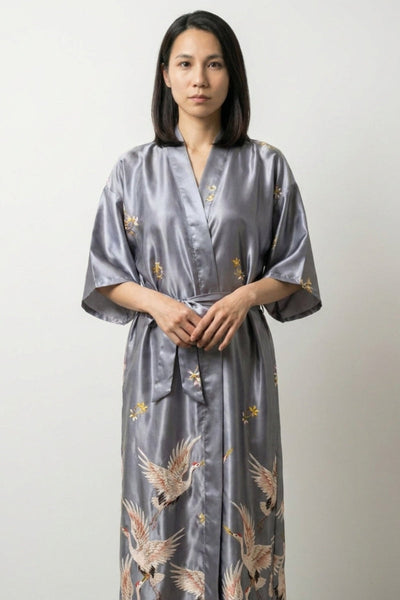 Pijama Largo Japonés Kimono Gris