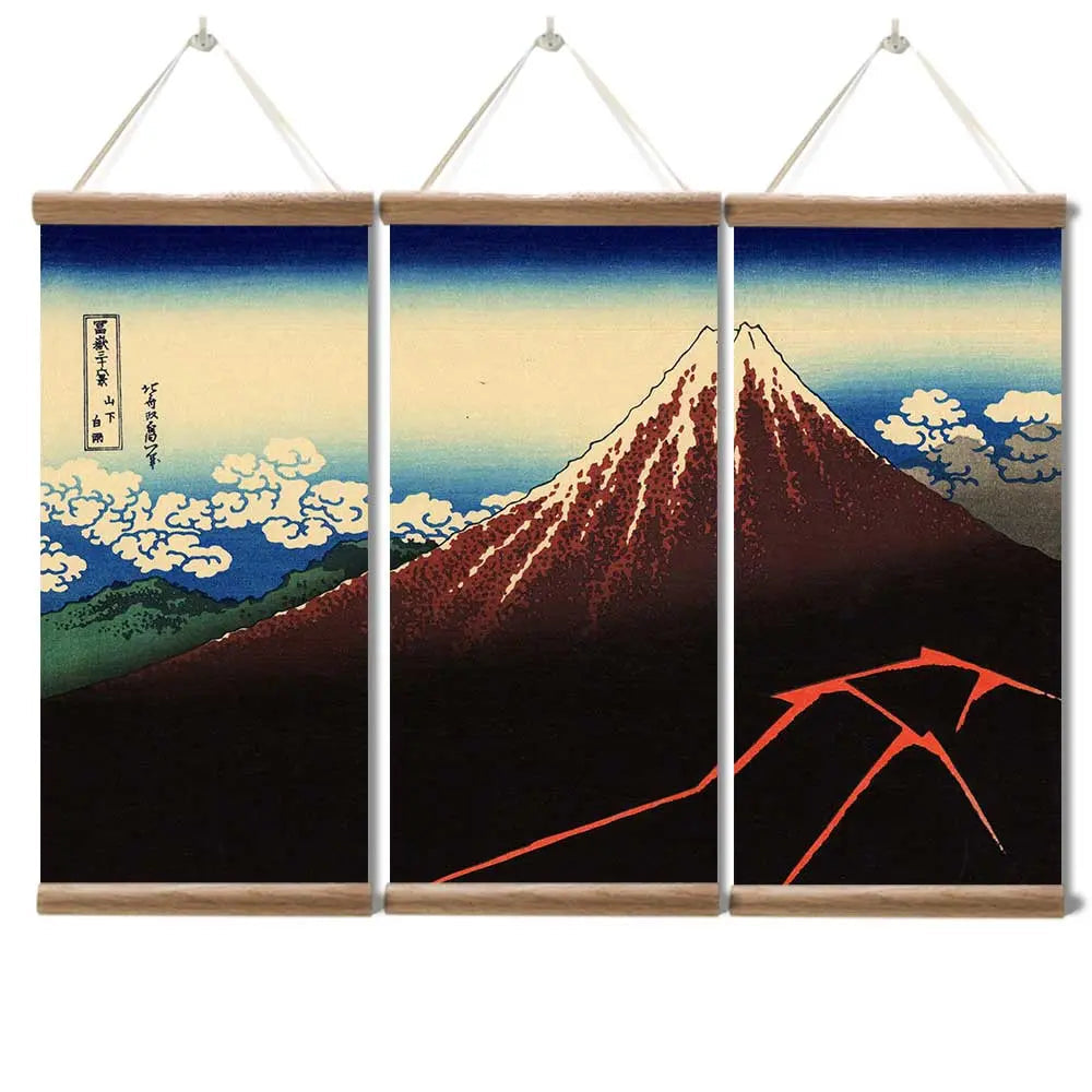 Pintura japonesa antigua Fuji Hakuro inspirada en el Sanka Hakuu tormenta sobre lienzo Ropa Japonesa