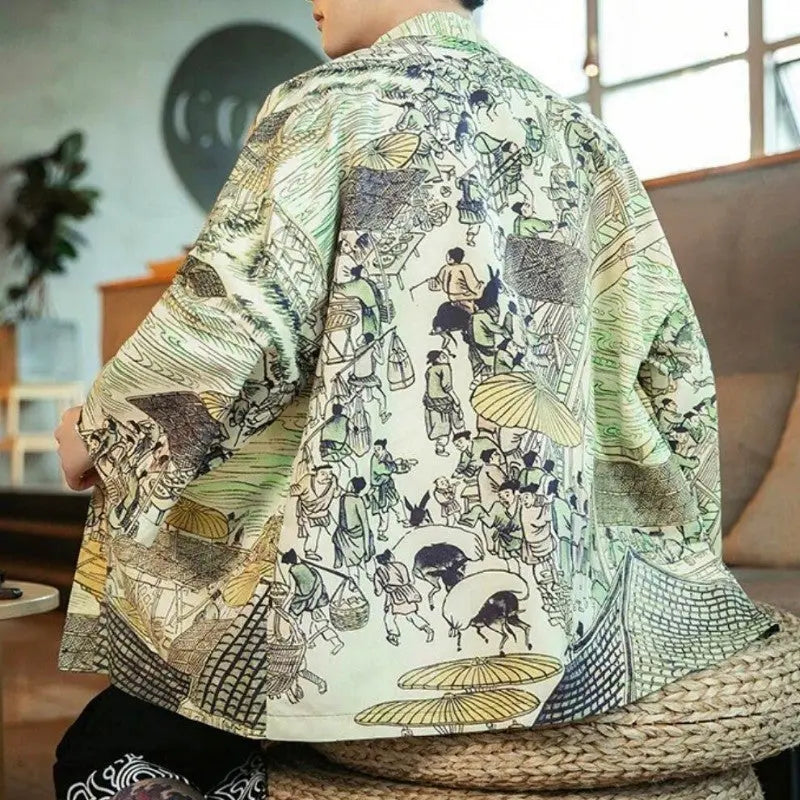 Chaqueta kimono con estampado tradicional japonés