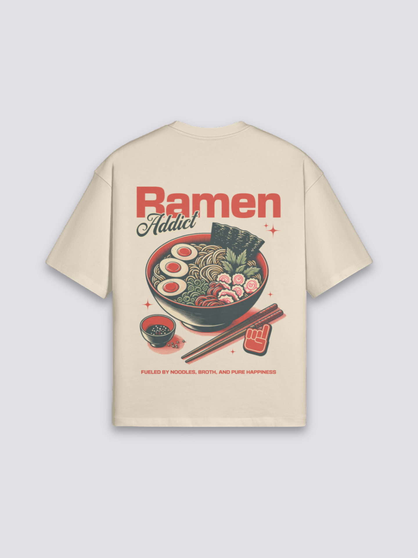 Camiseta ramen bol de fideos beige estampado japonés oversize