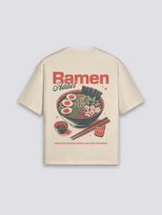 Camiseta ramen bol de fideos beige estampado japonés oversize