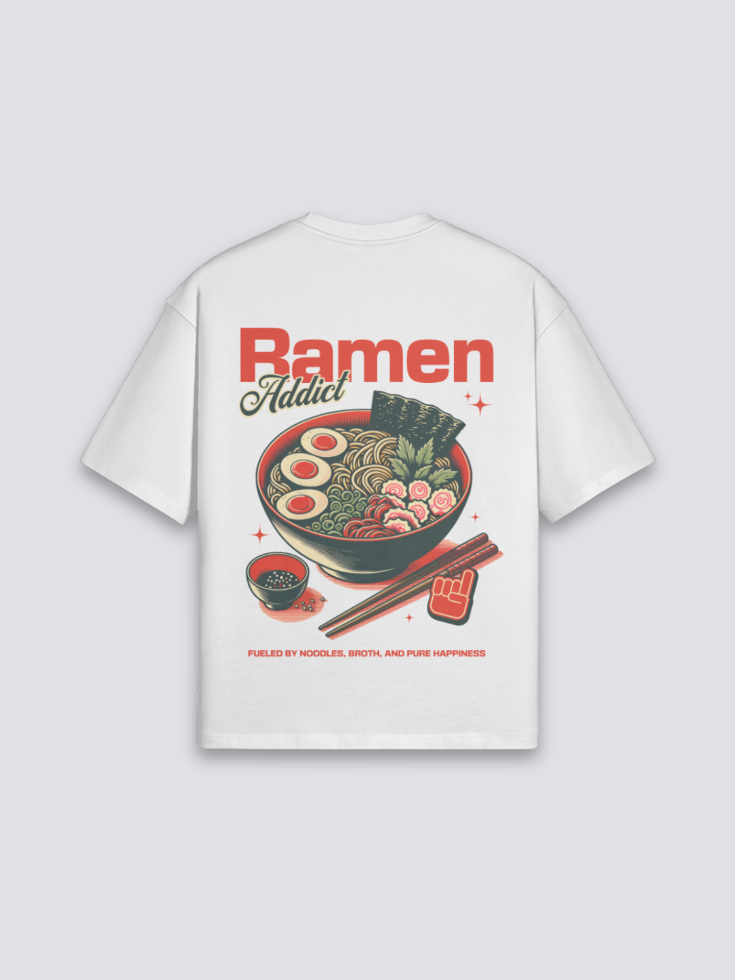 Camiseta ramen bol de fideos blanco estampado japonés oversize