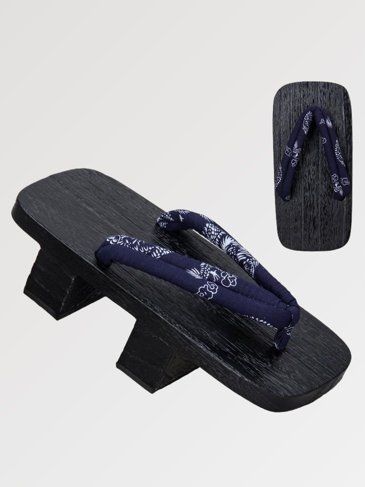 Geta japonesa Okimari con hanao dragón y fénix blancos sobre madera negra yakisugi Ropa Japonesa