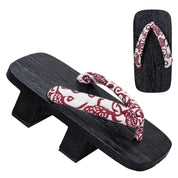 Geta japonesa Aomori con hanao burdeos festivo sobre madera negra yakisugi Ropa Japonesa