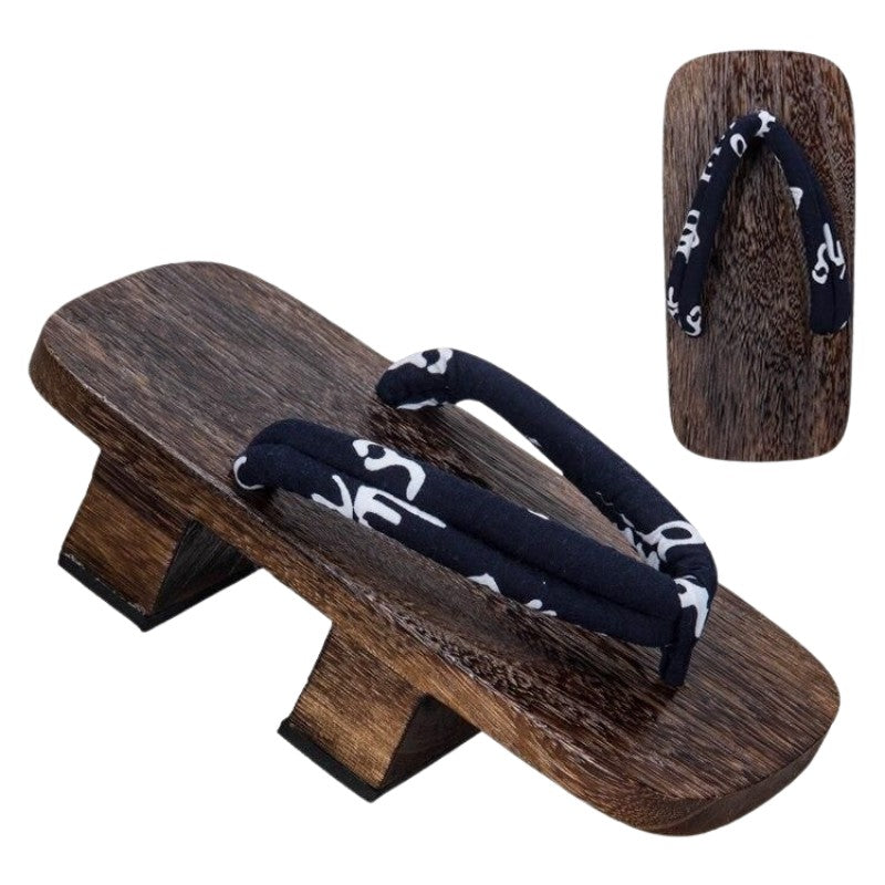 Geta japonesa Kurashiki con hanao de caligrafía shodō sobre madera marrón Ropa Japonesa