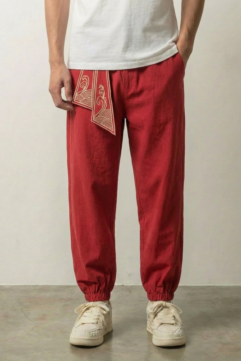 Sarouel Japonés 'Raijin' Rojo pantalón japonés streetwear Ropa Japonesa