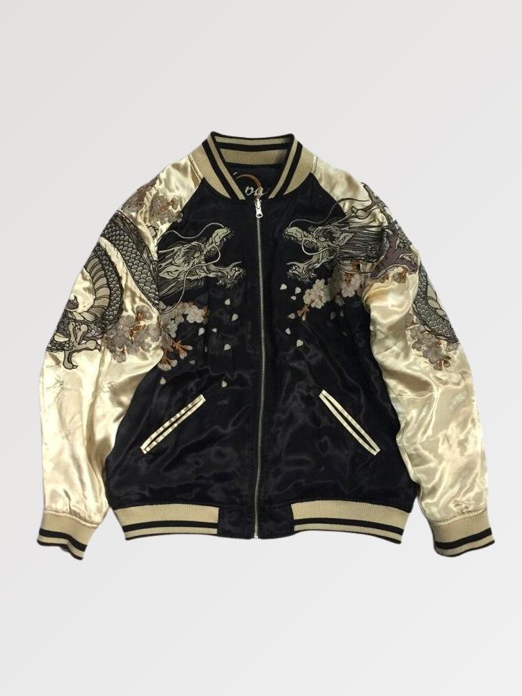 Cazadora Satori Sukajan Yokosuka vista trasera bordado poliéster cazadora souvenir sukajan streetwear japonés Ropa Japonesa