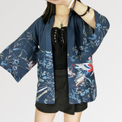 Chaqueta kimono de seda para mujer con motivo de águila japonesa