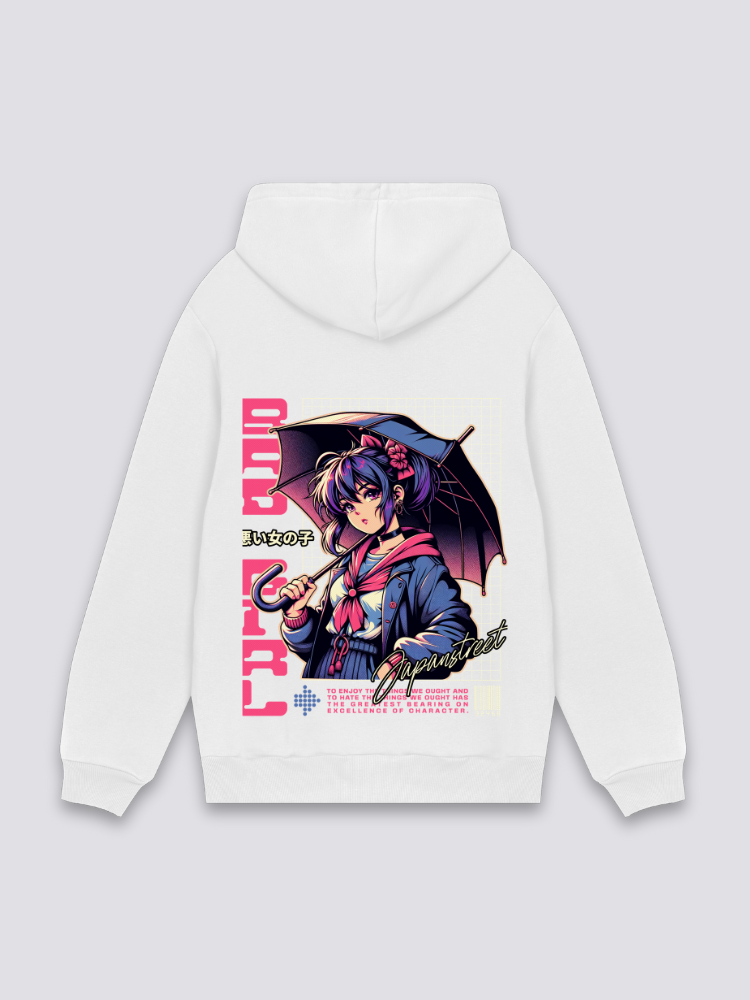 Sudadera con capucha anime bad girl paraguas estampado japonés oversize
