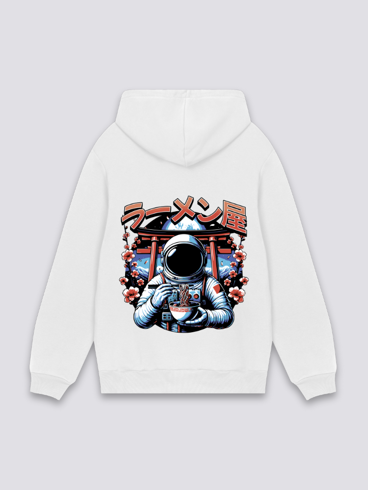 Sudadera astronauta ramen torii blanco estampado japonés oversize