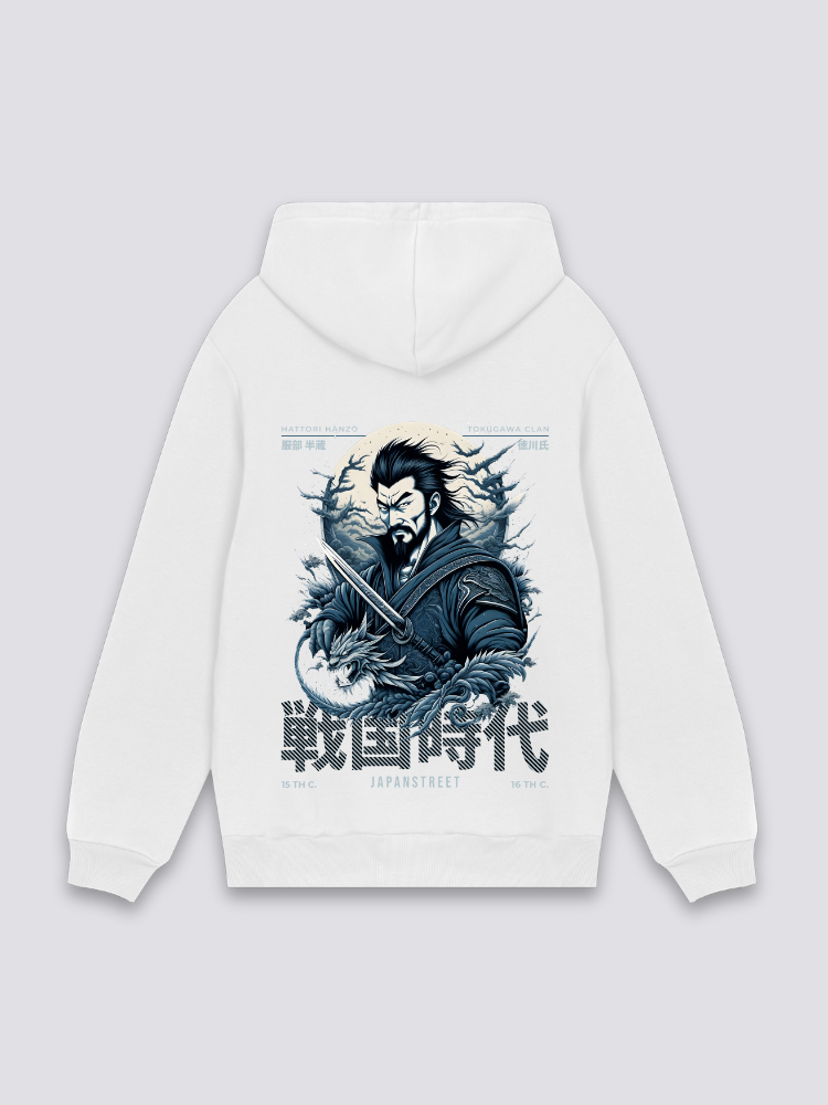 Sudadera escritura caligrafía samurái blanco estampado japonés oversize