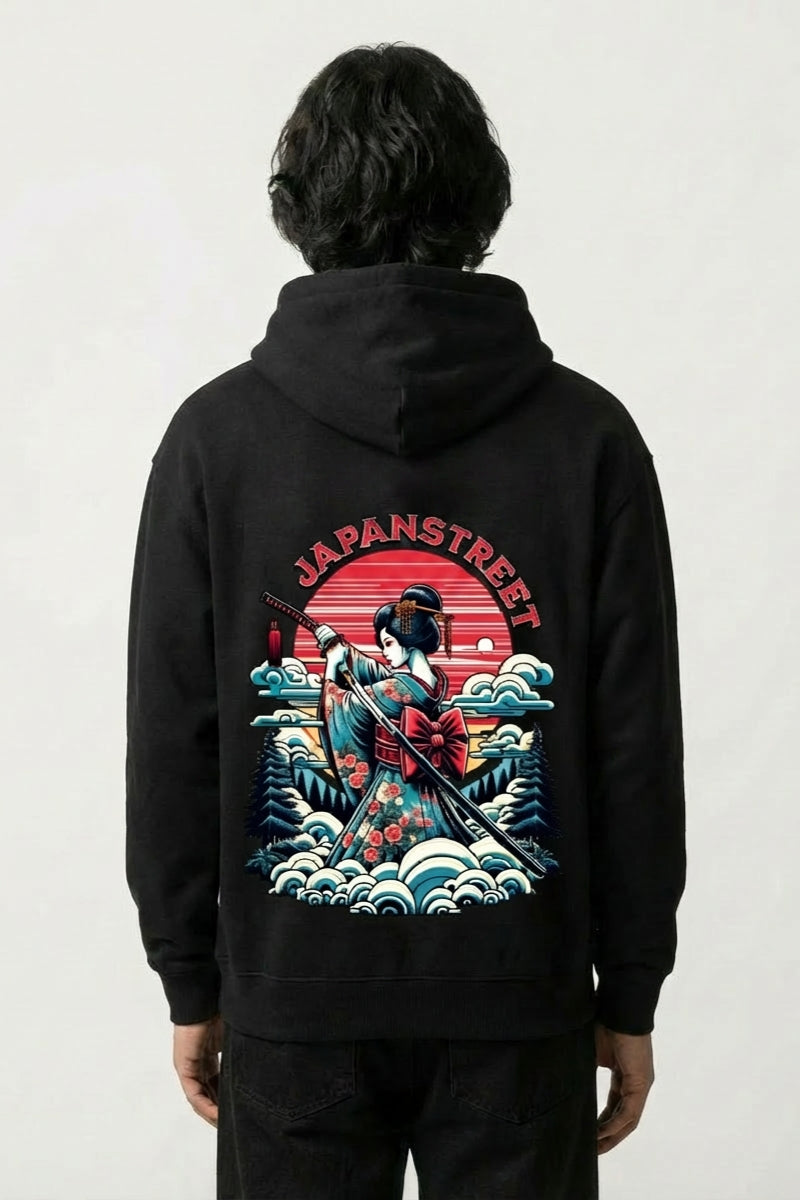 Sudadera geisha y samurái estampado japonés oversize Ropa Japonesa