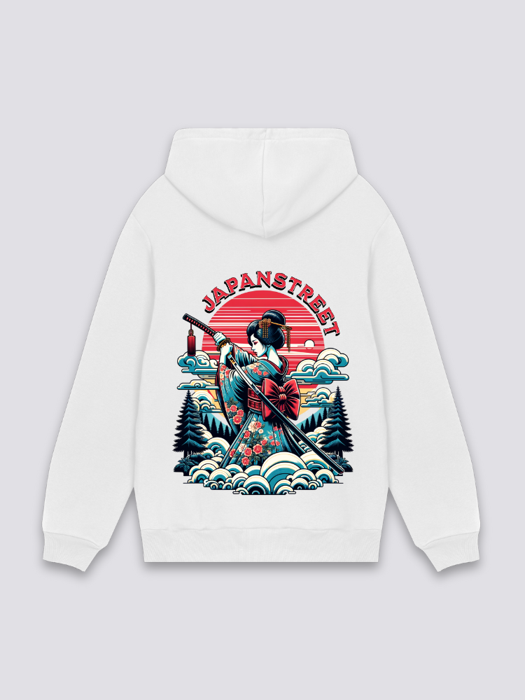 Sudadera geisha y samurái estampado japonés oversize