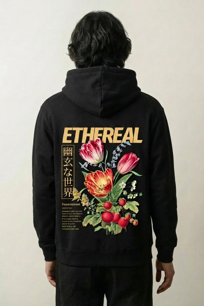 Sudadera con capucha flores ramo etéreo estampado japonés oversize Ropa Japonesa