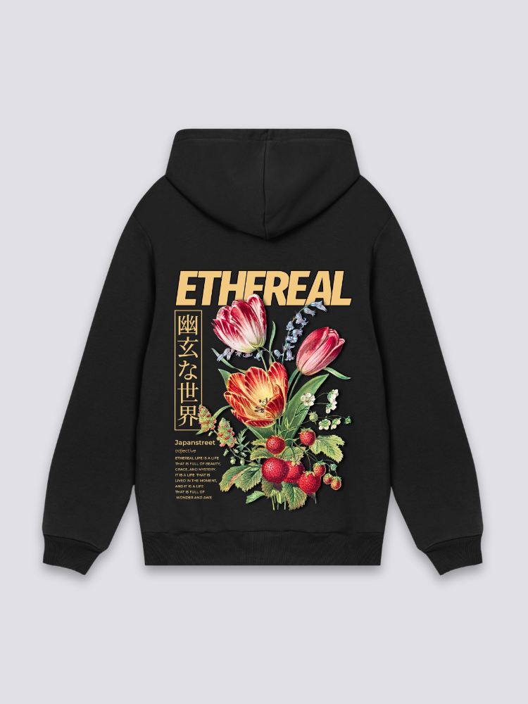Sudadera con capucha flores ramo etéreo estampado japonés oversize