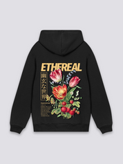 Sudadera con capucha flores ramo etéreo estampado japonés oversize