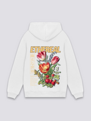 Sudadera con capucha flores ramo etéreo blanco estampado japonés oversize