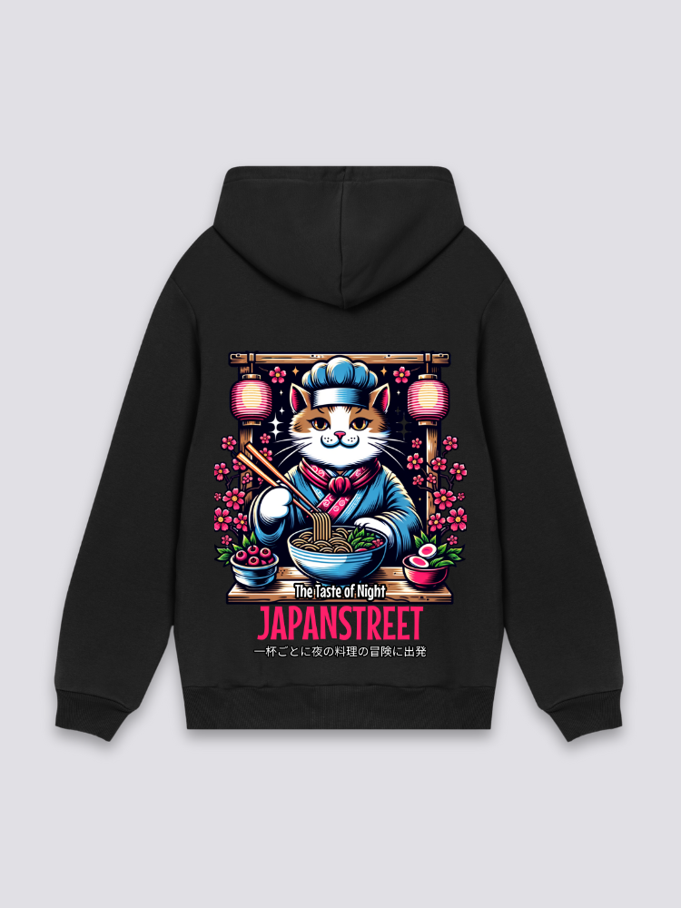 Sudadera gato cocinero ramen estampado japonés oversize