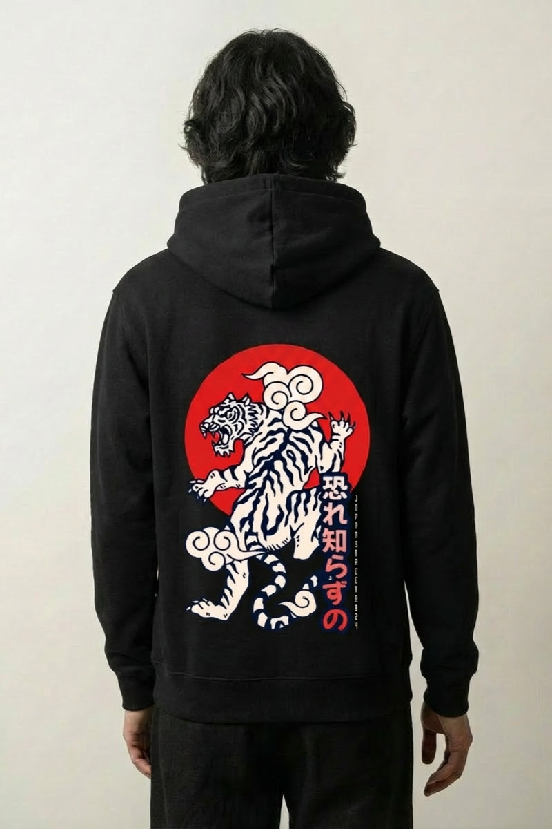 Sudadera tigre blanco sol rojo estampado japonés oversize Ropa Japonesa