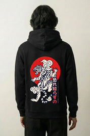 Sudadera tigre blanco sol rojo estampado japonés oversize Ropa Japonesa
