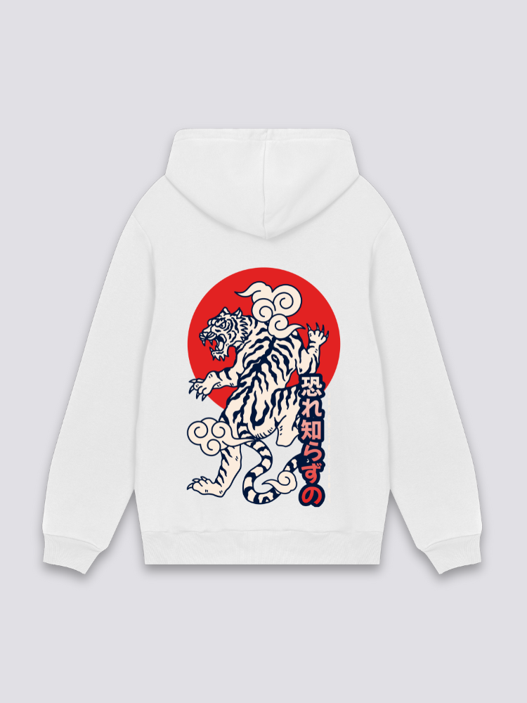 Sudadera tigre blanco sol rojo blanco estampado japonés oversize