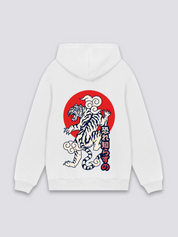 Sudadera tigre blanco sol rojo blanco estampado japonés oversize