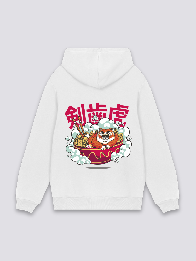 Sudadera tigre dientes de sable ramen estampado japonés oversize