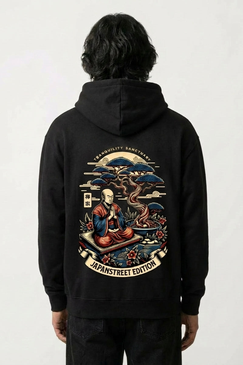 Sudadera monje y bonsái estampado japonés oversize Ropa Japonesa