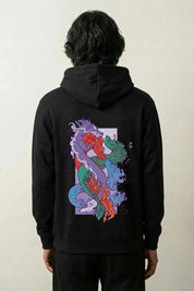 Sudadera con capucha dragón-carpa violeta kinko estampado japonés oversize Ropa Japonesa