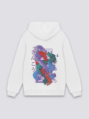 Sudadera con capucha dragón-carpa violeta kinko estampado japonés oversize