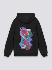 Sudadera con capucha dragón-carpa violeta kinko estampado japonés oversize