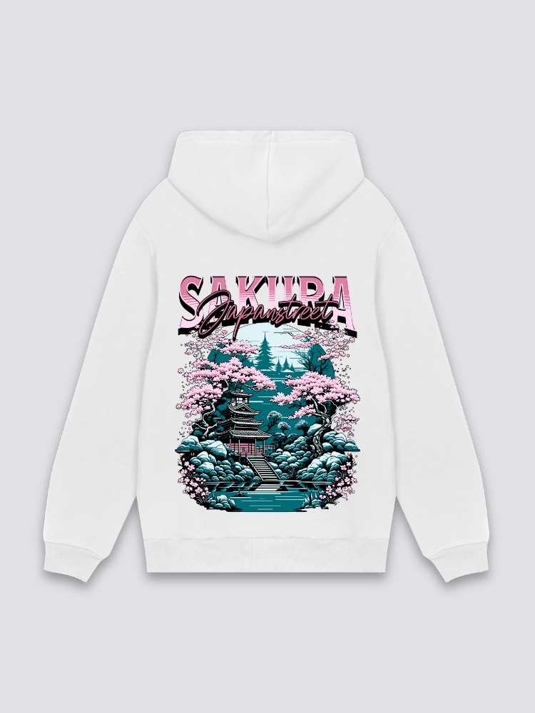 Sudadera flor de cerezo blanco estampado japonés oversize