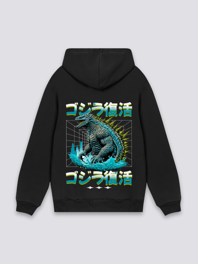 Sudadera con capucha monstruo gigante kaijū estampado japonés oversize