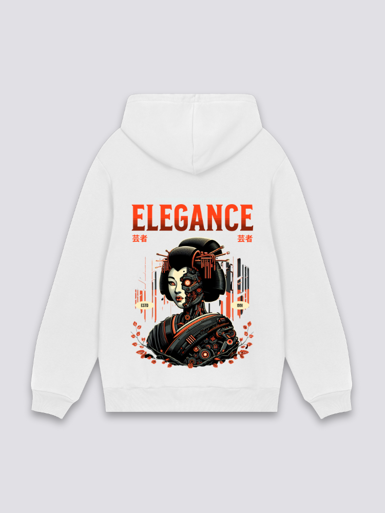 Sudadera geisha cyborg blanco estampado japonés oversize