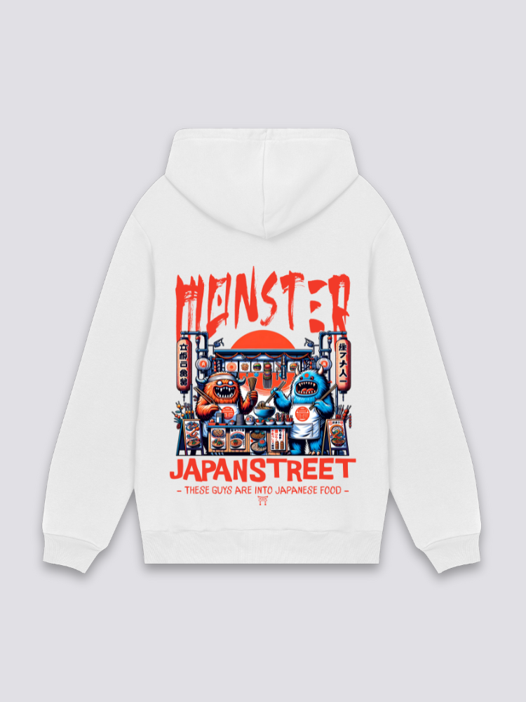 Sudadera food truck monster blanco estampado japonés oversize