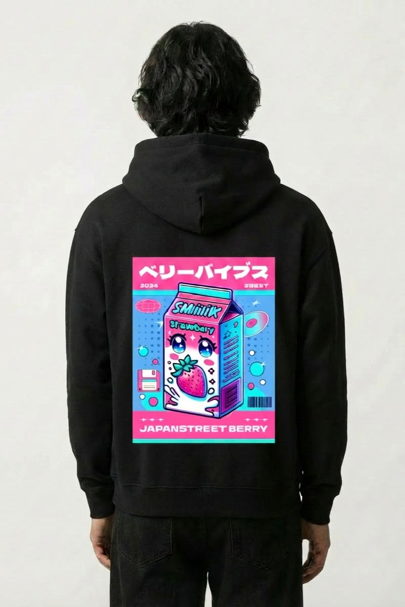 Sudadera kawaii leche de fresa estampado japonés oversize Ropa Japonesa