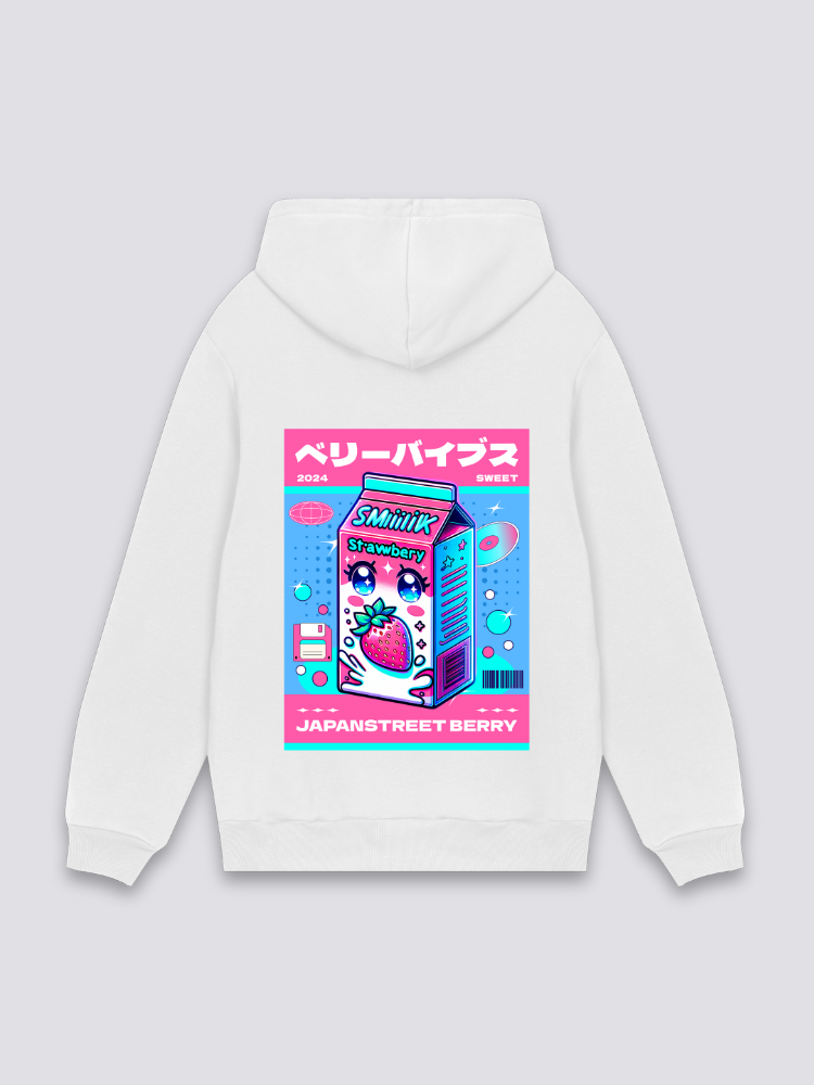 Sudadera kawaii leche de fresa estampado japonés oversize