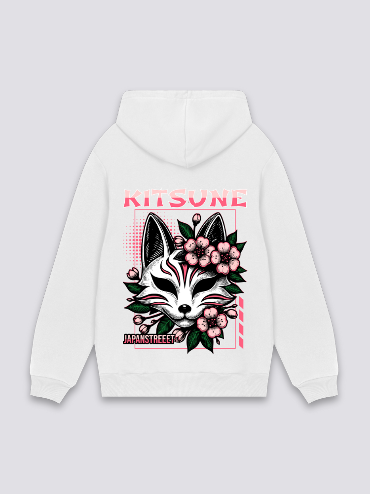 Sudadera Kitsune blanco estampado japonés oversize