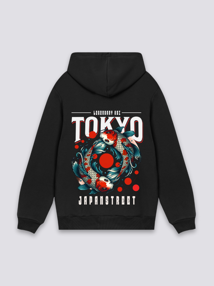 Sudadera carpa koi sol rojo estampado japonés oversize